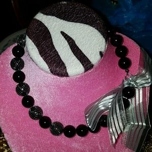 Black with silver bow necklace